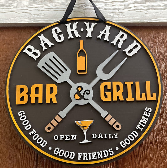 Backyard Bar & Grill l Porch Decor l Home Sign l Patio Decor