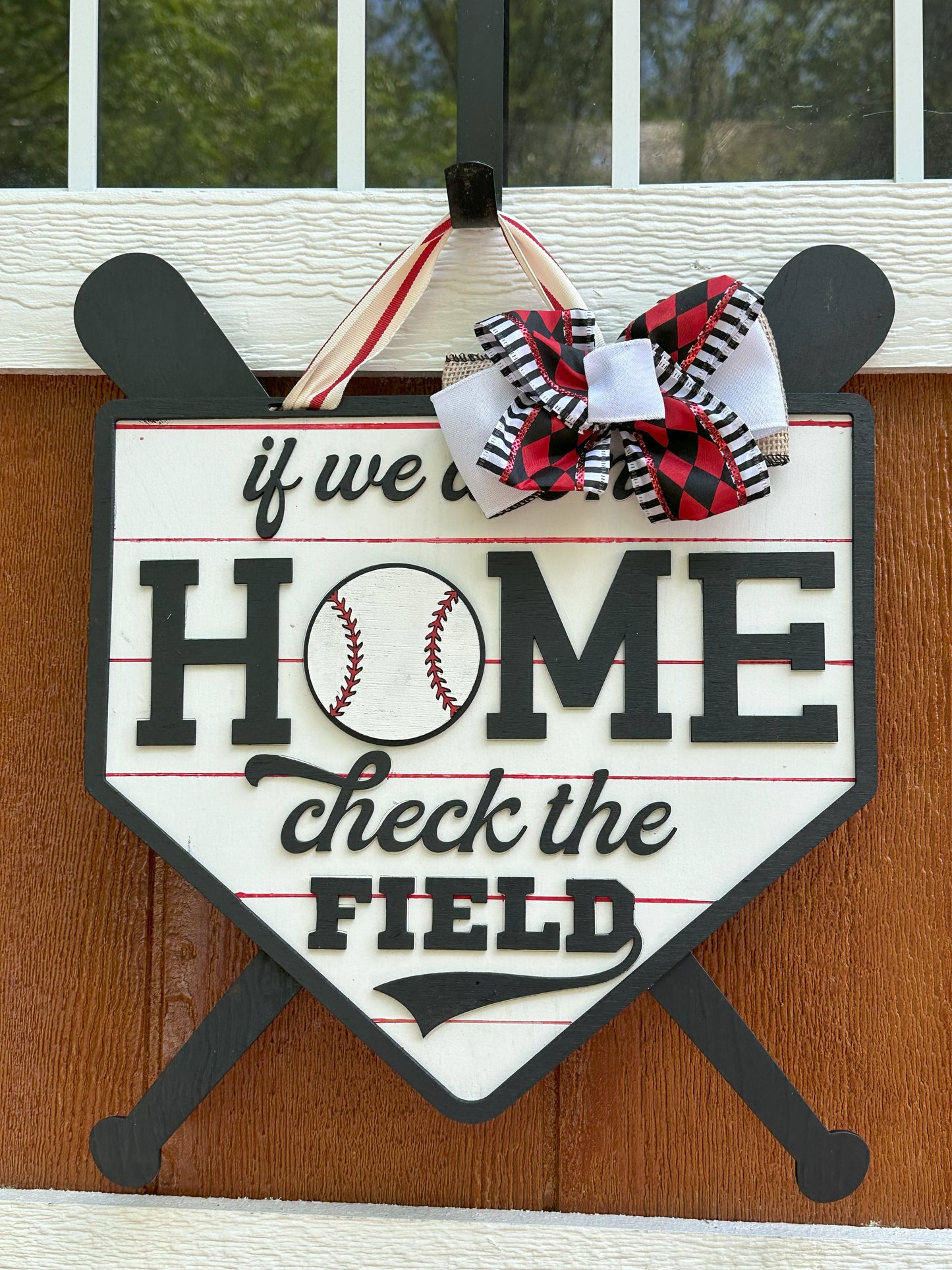 If We're Not Home Check the Field Front Door Hanger | Front Door Decor | Entry Way Wall Decor | Welcome Sign I Sports Door Sign I Baseball Decor
