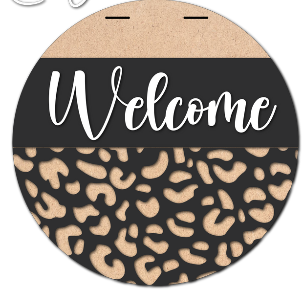 Leopard Print (Welcome) Door Hanger l Circular Door Hanger l Summer Door Hanger l Everyday Front Door Decor