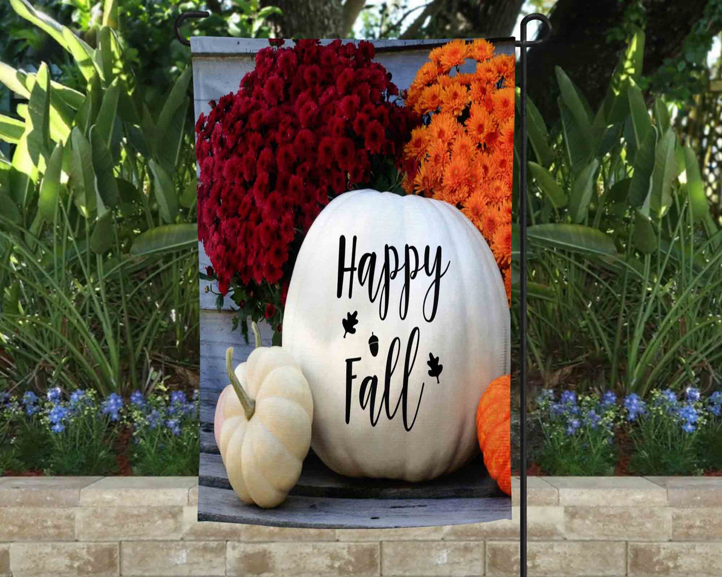 White Fall Pumpkin Garden Flag