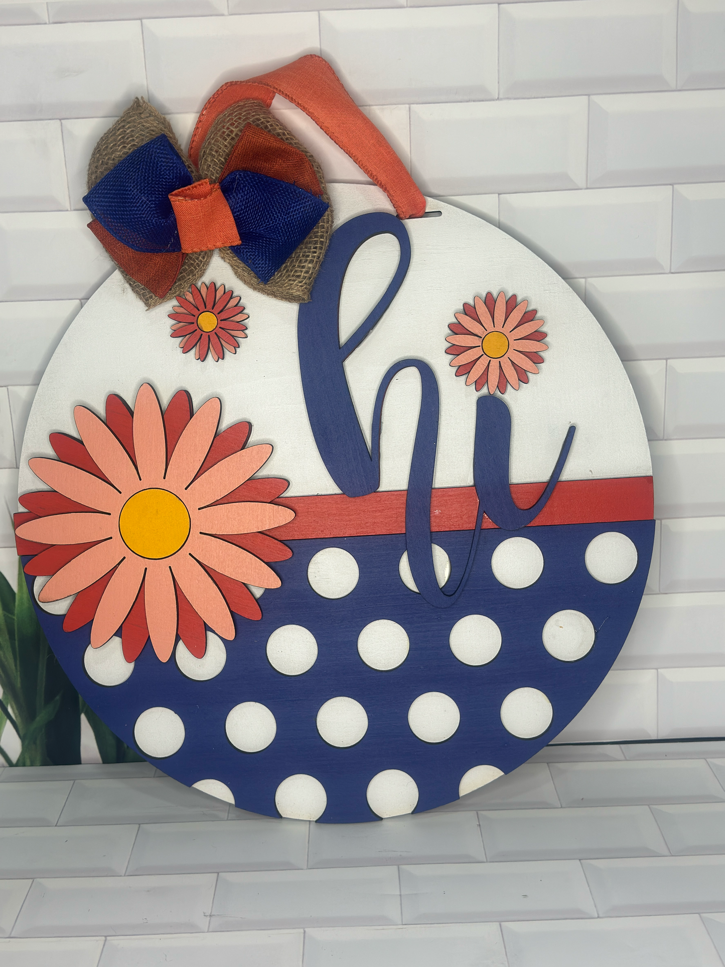 Hi Daisy  l Circular Door Hanger l Spring Flowers l Spring Door Hanger l Welcome Spring l Polka Dots