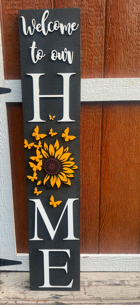 Welcome to our Home w/Sunflowers and Butterflies l 3D l 4ft Home Sign l Welcome Sign l Home Decor