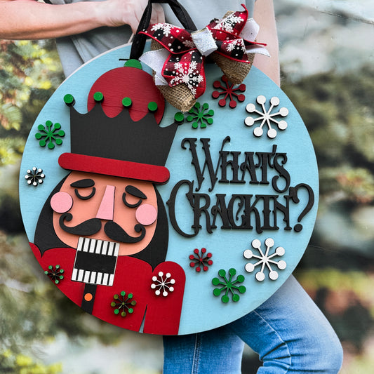 What's Crackin' Nutcracker Door Hanger | Front Door Decor | Entry Way Wall Decor | Welcome Sign I Porch Leaner I Holiday Season