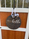 Leopard Print (hello) Door Hanger l Circular Door Hanger l Summer Door Hanger l Everyday Front Door Decor