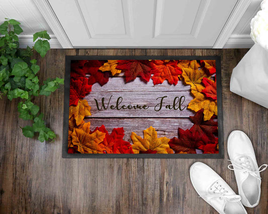 Welcome Fall Front Door Mat I Welcome Mat I Fall I Autumn I Front Door I Outdoor Decor l Gnomes