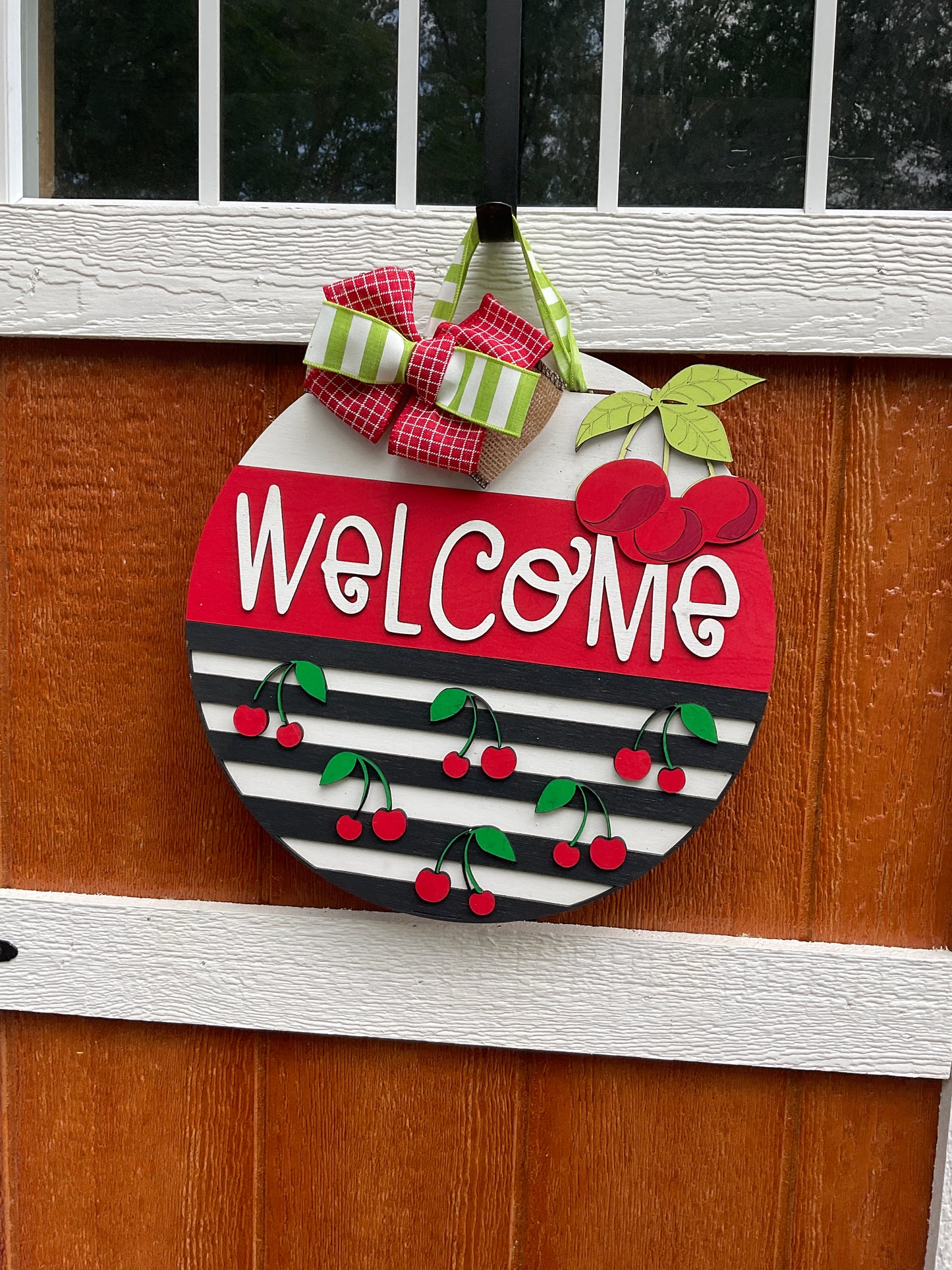 Cherry Stripes Front Door Hanger l Circular Door Hanger l Summer Door Hanger l Everyday Front Door Decor