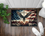In His Hands Front Door Mat I Independence Day Welcome Mat I July 4th Front Door Mat I Summer Entry Mat I Front Door Mat I Outdoor Decor l July 4th l Independence Day