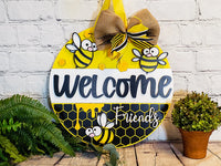 Welcome Friends Honeybee Door Hanger l Circular Door Hanger l Bees and Honey l Spring Door Hanger l Summer Door Hanger