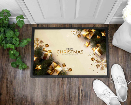 Gold Christmas Front Door Mat I Welcome Mat I Christmas I Holiday Mat I Front Door Mat I Outdoor Decor l Christmas Ornaments