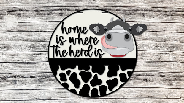 Home is Where the Herd Is Door Hanger l Circular Door Hanger l Farmhouse l Spring Door Hanger l Summer Door Hanger