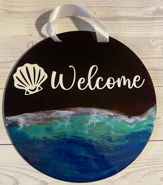 Beach Welcome l Circular Door Hanger l Summer Home Decor l Ocean Waves