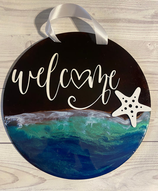 Beach Welcome Heart l Circular Door Hanger l Summer Home Decor l Ocean Waves