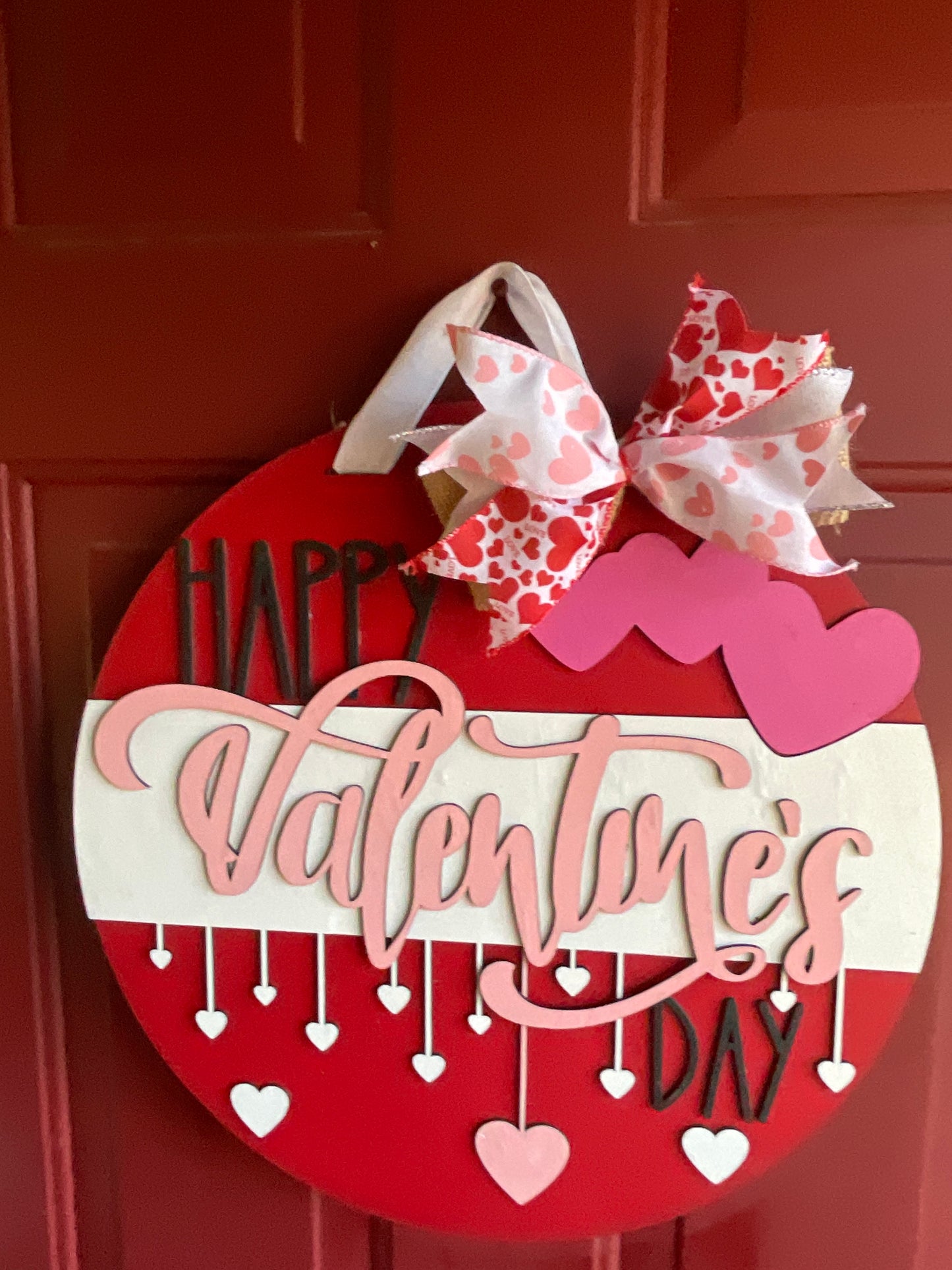 Happy Valentines Day Hanging Hearts Front Door Hanger | Front Door Decor | Entry Way Wall Decor | Welcome Sign I Porch Leaner I Valentine l Love