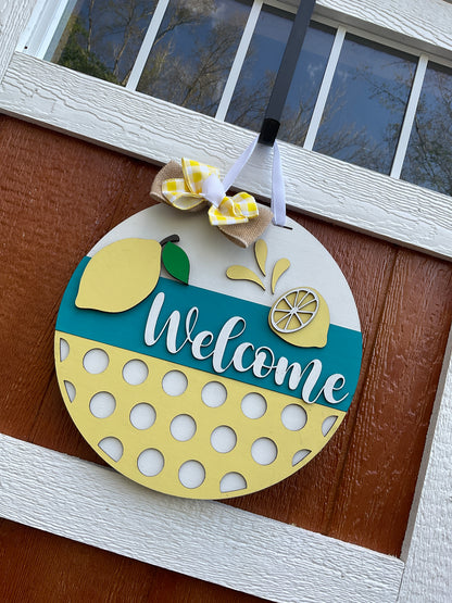 Summer Lemons Front Door Hanger l Circular Door Hanger l Summer Door Hanger l Everyday Front Door Decor