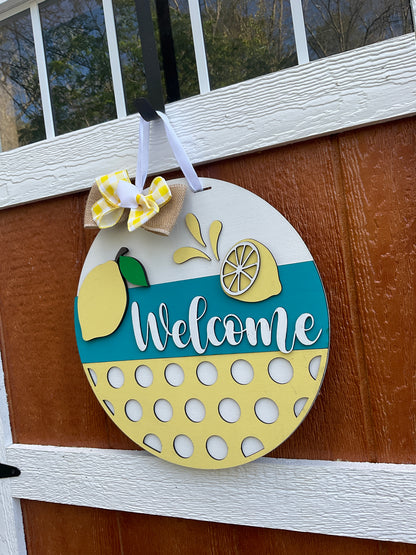 Summer Lemons Front Door Hanger l Circular Door Hanger l Summer Door Hanger l Everyday Front Door Decor