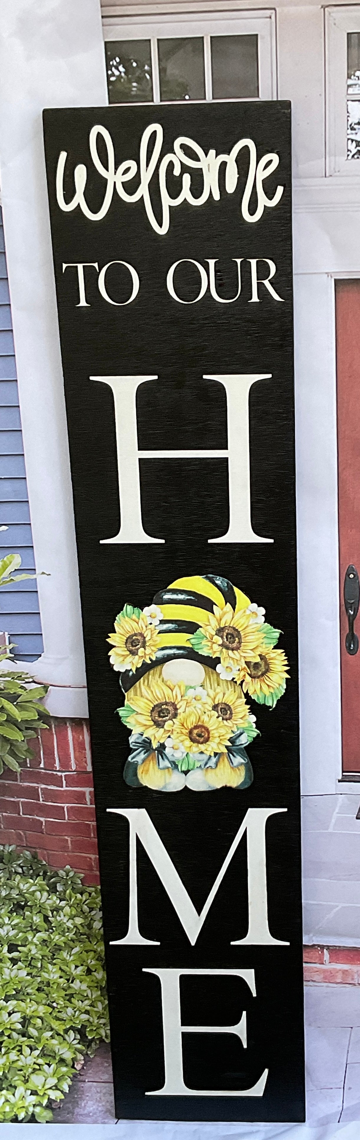 Welcome w/Sunflower Gnome l 3D l 4ft Home Sign l Welcome Sign l Home Decor