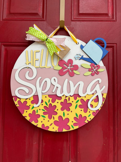 Hello Spring l Circular Door Hanger l Spring Flowers l Spring Door Hanger l Welcome Spring