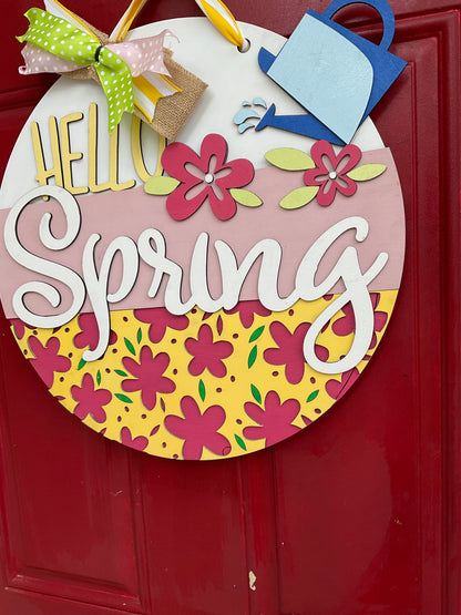 Hello Spring l Circular Door Hanger l Spring Flowers l Spring Door Hanger l Welcome Spring