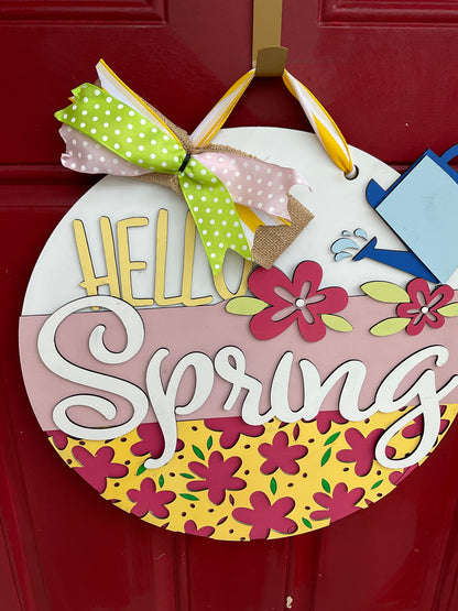 Hello Spring l Circular Door Hanger l Spring Flowers l Spring Door Hanger l Welcome Spring