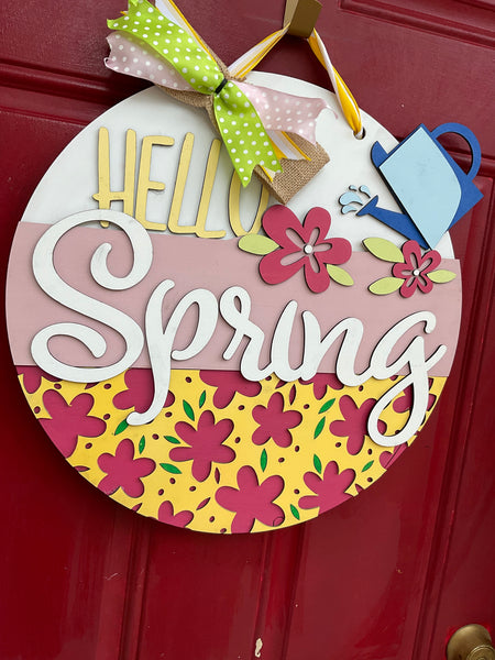 Hello Spring l Circular Door Hanger l Spring Flowers l Spring Door Hanger l Welcome Spring
