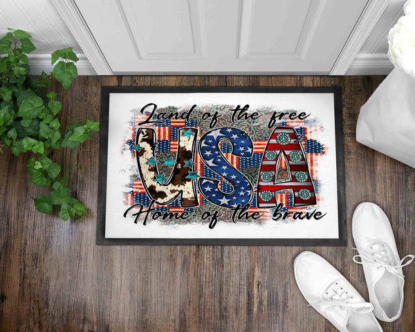 Land of the Free Because of the Brave Front Door Mat I Independence Day Welcome Mat I July 4th Front Door Mat I Summer Entry Mat I Front Door Mat I Outdoor Decor l July 4th l Independence Day