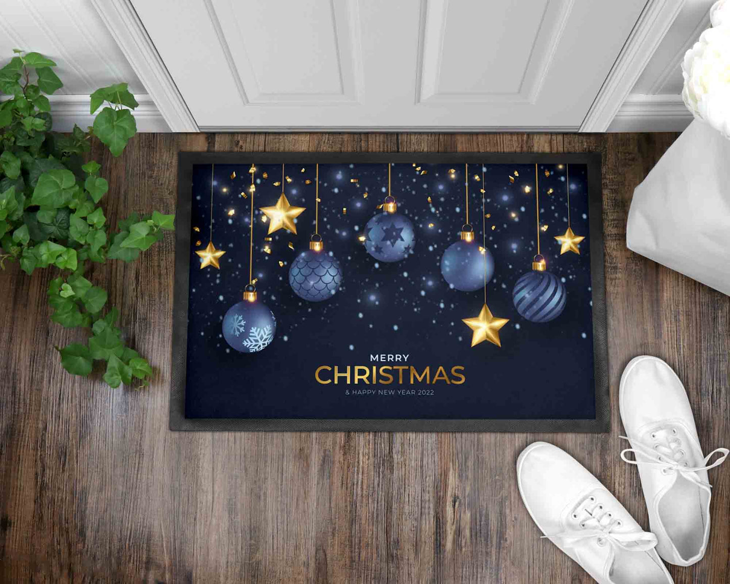 Merry Blue Christmas Front Door Mat I Welcome Mat I Christmas I Holiday Mat I Front Door Mat I Outdoor Decor l Christmas Ornaments