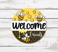 Welcome Friends Honeybee Door Hanger l Circular Door Hanger l Bees and Honey l Spring Door Hanger l Summer Door Hanger