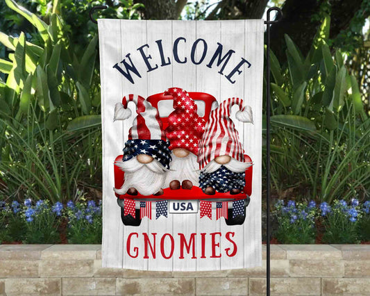 Independence Day Welcome Gnomies Garden Flag l Yard Decor l Welcome Flag l July 4th l Outdoor Decor