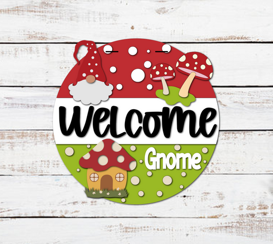 Welcome Mushroom Friends Door Hanger l Circular Door Hanger l Gnomes l Spring Door Hanger l Summer Door Hanger