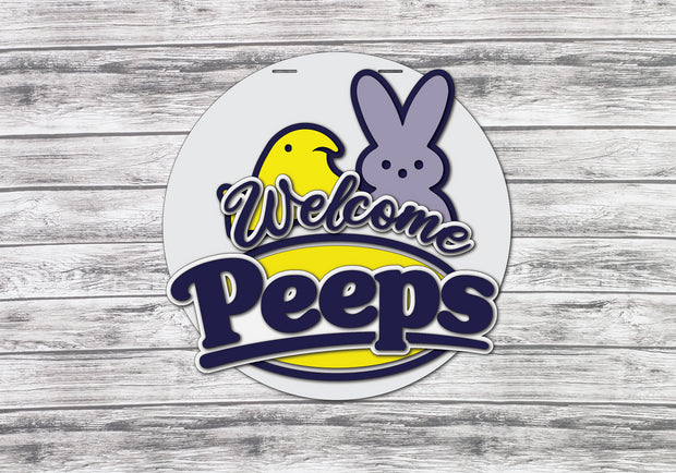 Welcome Peeps l Easter/Resurrection Sunday Home Boards l Circular Home Signs l Welcome Sign l Home Decor l Easter Decor l Easter Front Porch Decor l Spring Front Porch Decor