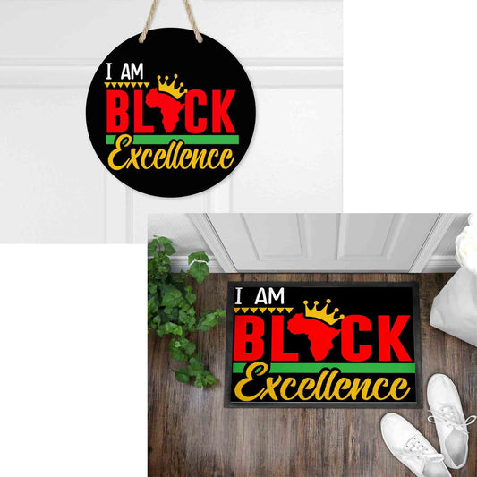 Black Excellence Front Door Hanger and Mat Combo l Black History Month l Juneteenth l Black Pride