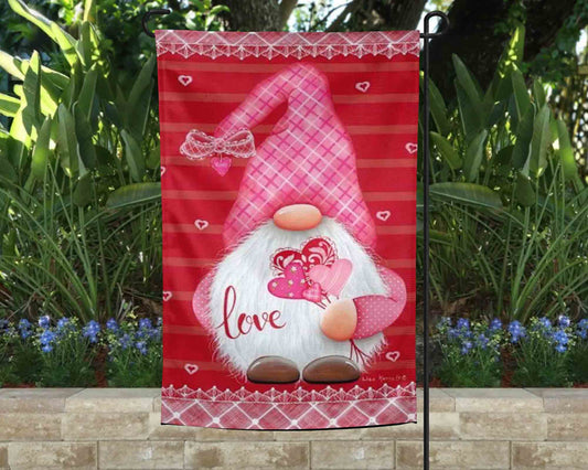 Gnome Love Valentines Day Garden Flag l Yard Decor l Single Sided Flag l Hearts l Valentines Decor l Valentines