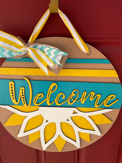 Welcome Sunflowers l Circular Door Hanger l Sunflowers l Summer Door Hanger