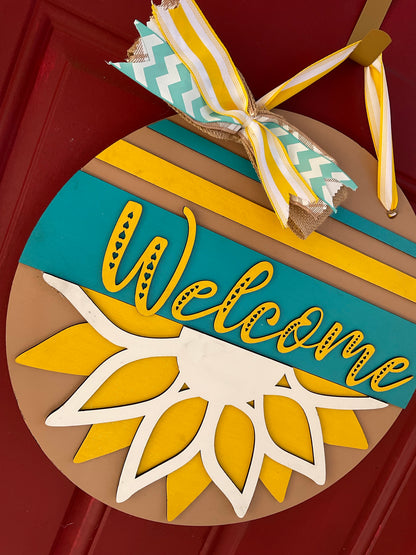 Welcome Sunflowers l Circular Door Hanger l Sunflowers l Summer Door Hanger