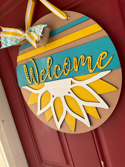 Welcome Sunflowers l Circular Door Hanger l Sunflowers l Summer Door Hanger