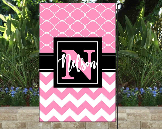 Pink, White & Black Chevron Garden Flag