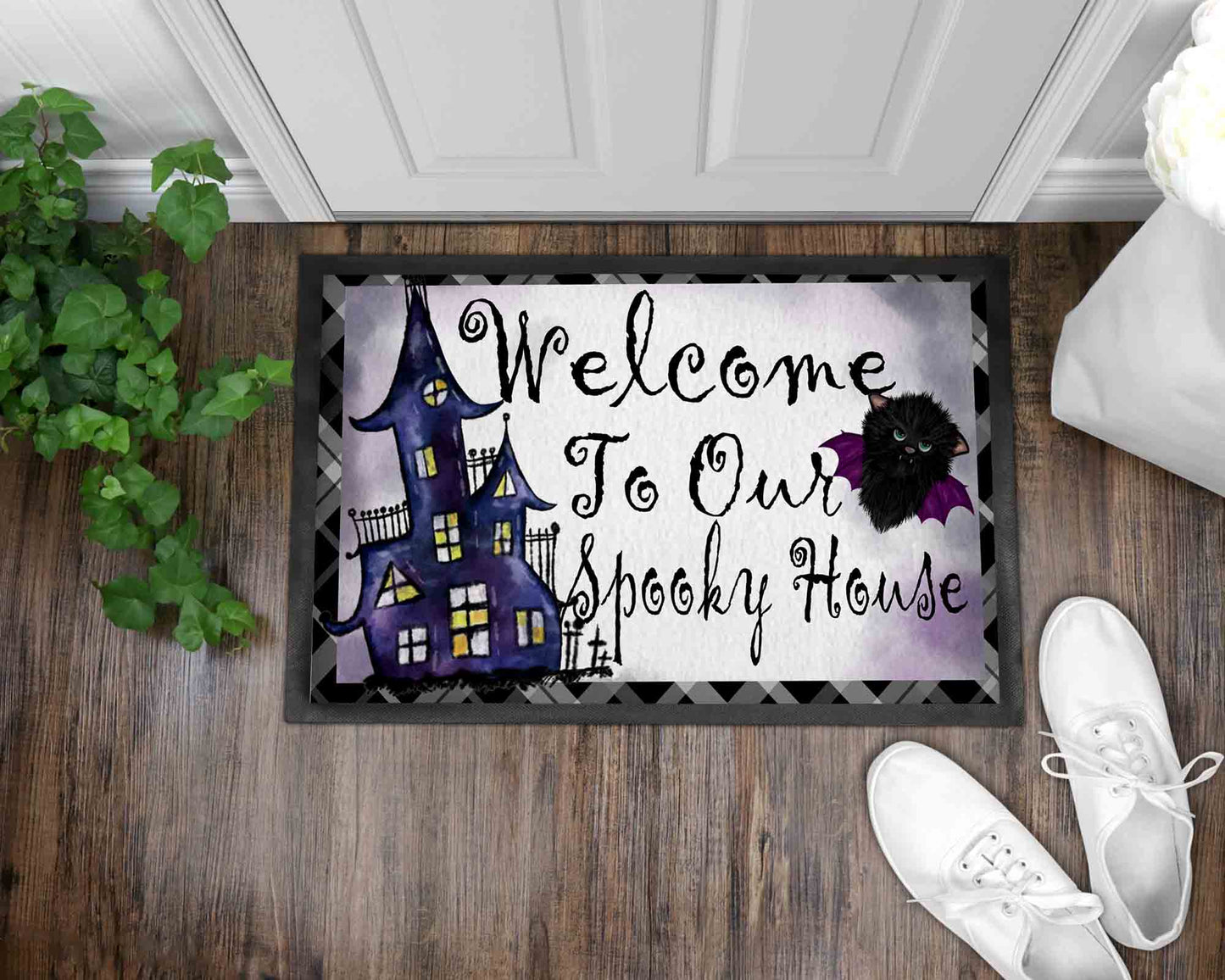 Spooky House Front Door Mat I Halloween Welcome Mat I Halloween Front Door Mat I Halloween Entry Mat I Front Door Mat I Outdoor Decor